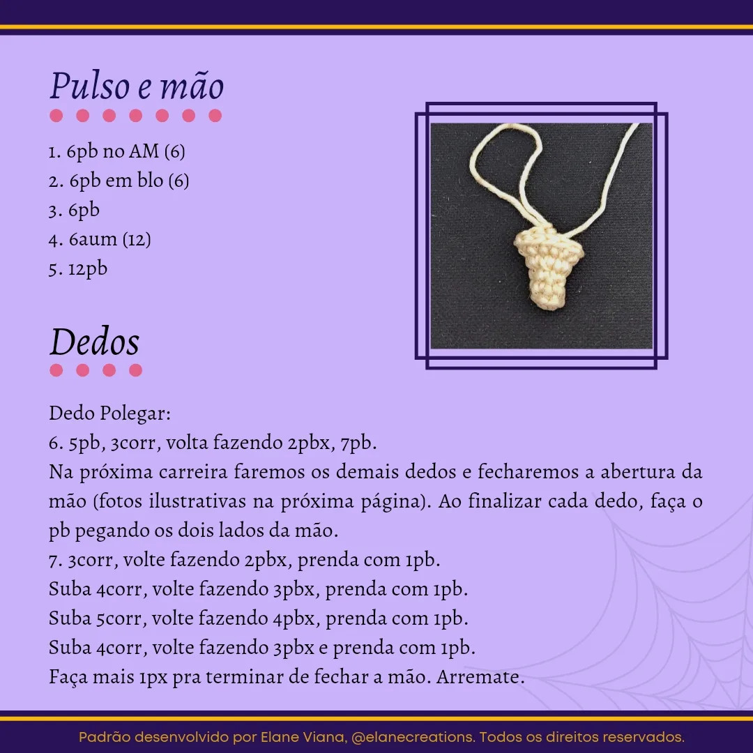 Receita Gratuita de Mãozinha Crochê Inspirada em Wandinha da Família Addams