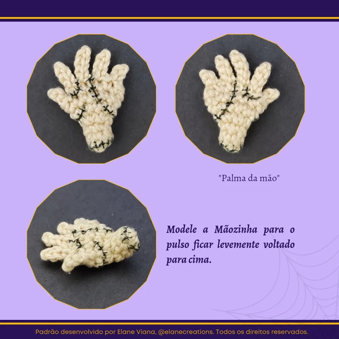 Receita Gratuita de Mãozinha Crochê Inspirada em Wandinha da Família Addams