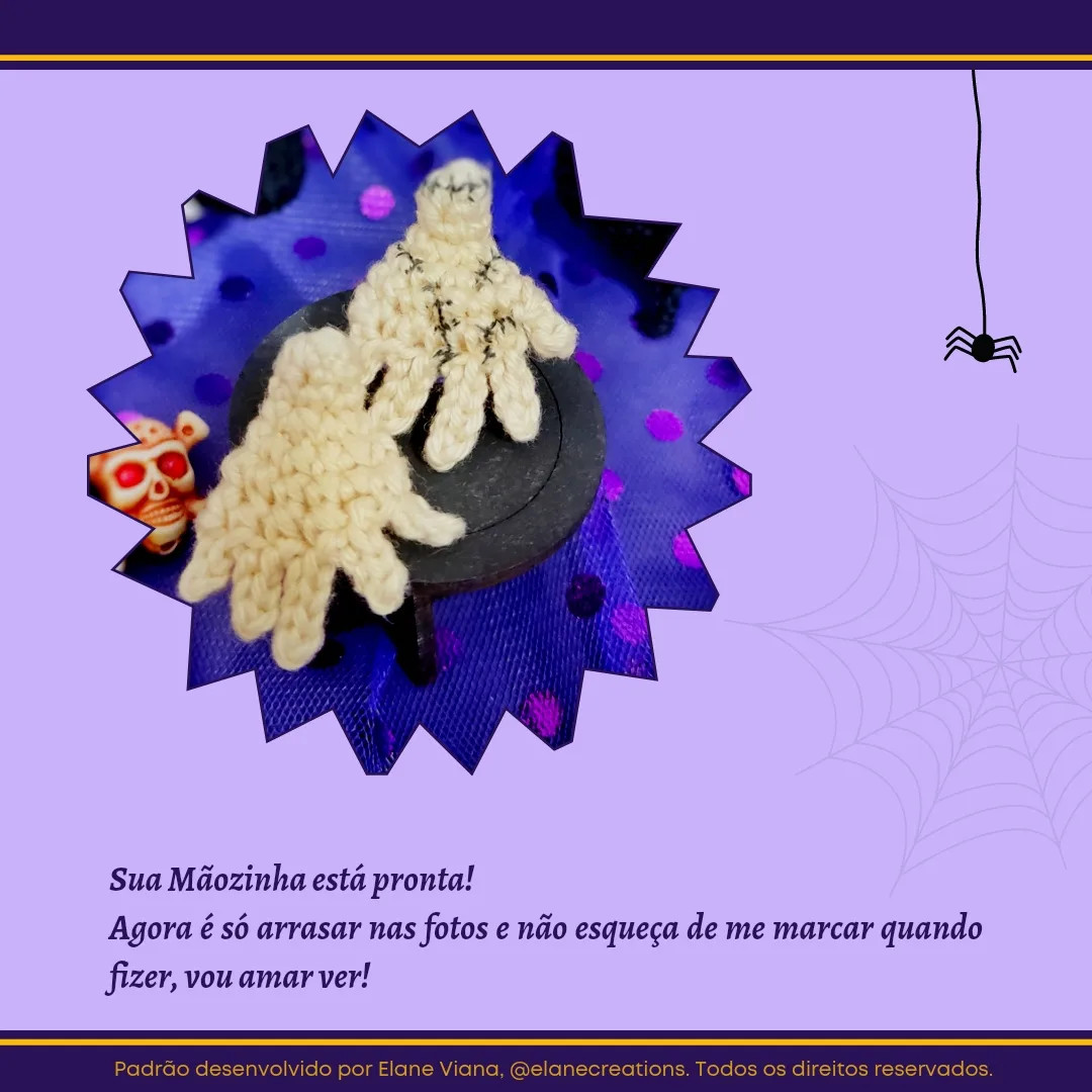 Receita Gratuita de Mãozinha Crochê Inspirada em Wandinha da Família Addams