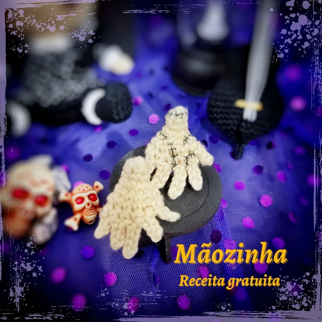 Receita Gratuita de Mãozinha Crochê Inspirada em Wandinha da Família Addams