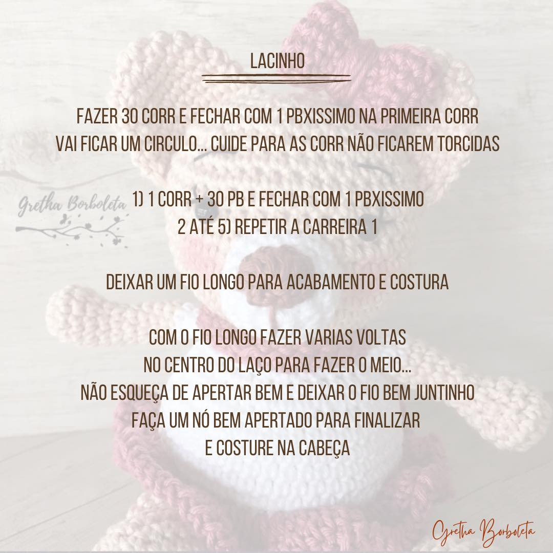Receita Gratuita Lacinho - Tutorial Crochet Gấu Bông Amigurumi