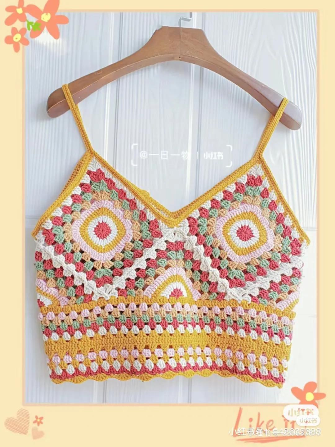 Red and Beige Crochet Tote Bag with Bobble Stitch Pattern Chart