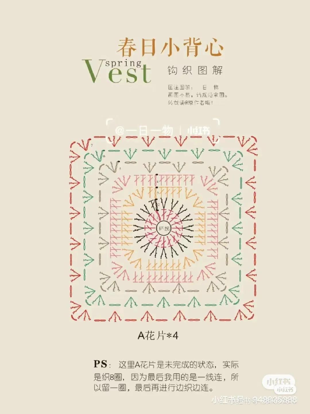 Red and Beige Crochet Tote Bag with Bobble Stitch Pattern Chart