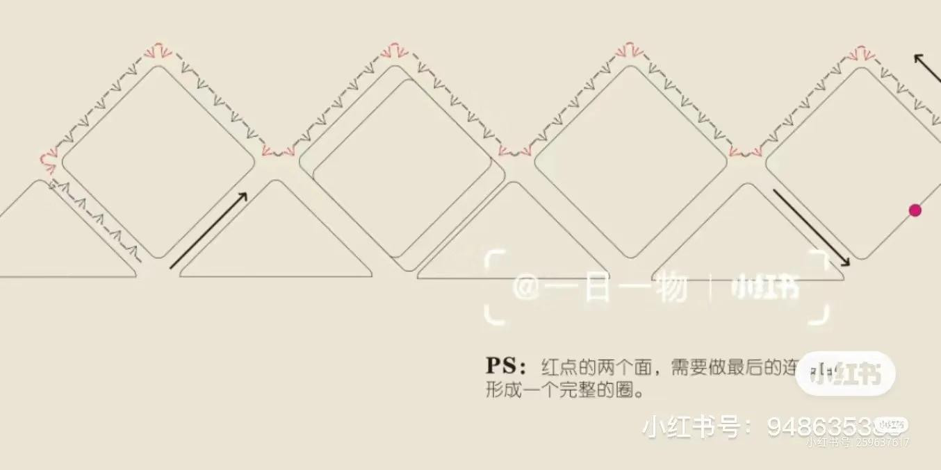 Red and Beige Crochet Tote Bag with Bobble Stitch Pattern Chart