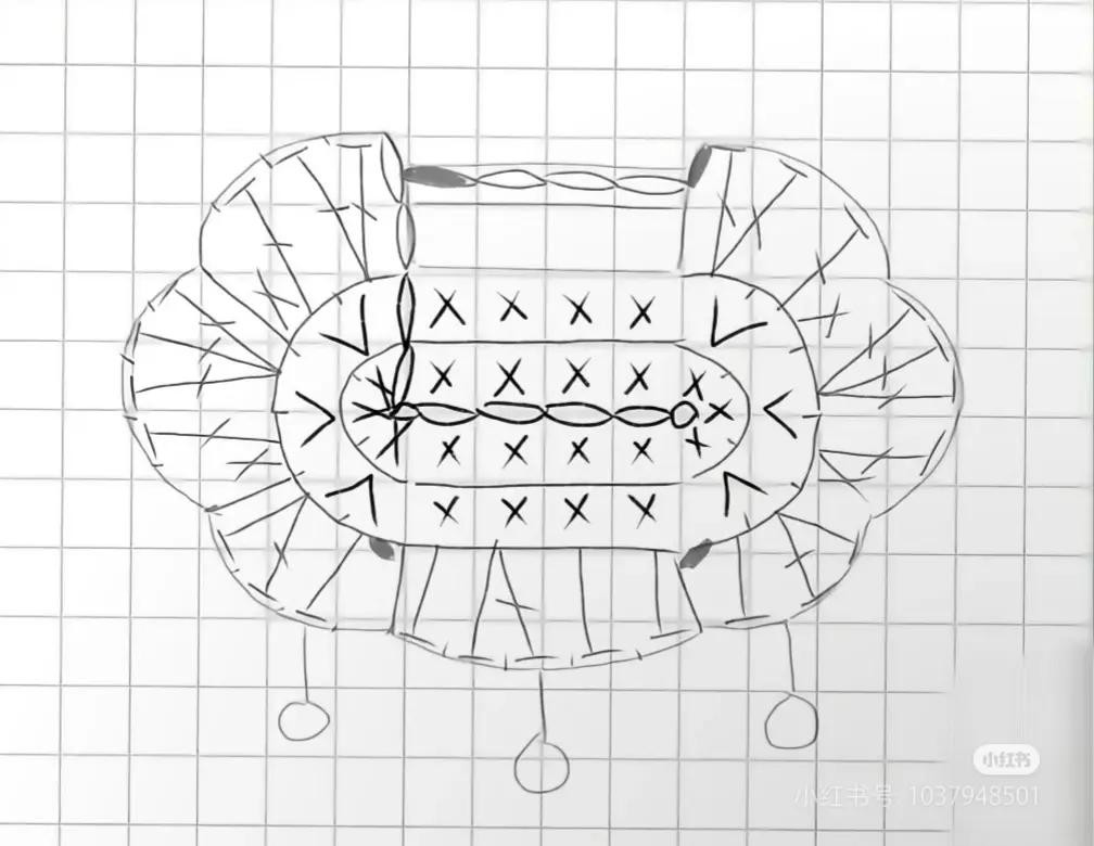 Red Crochet Cloud Bag with Gold Beads and Bells Pattern