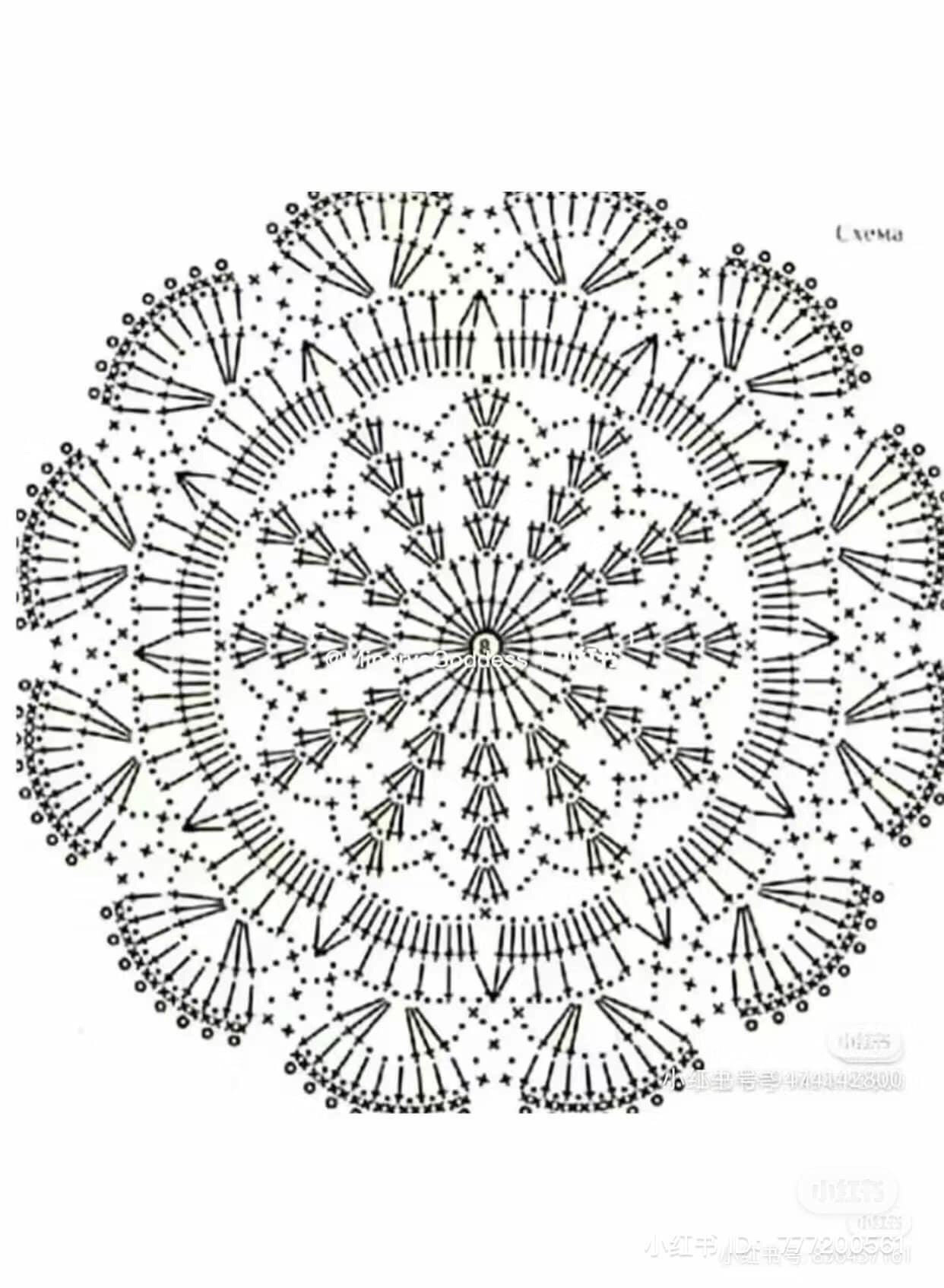 Red Crochet Wedding Fan with Double Happiness Symbol and Pattern Chart