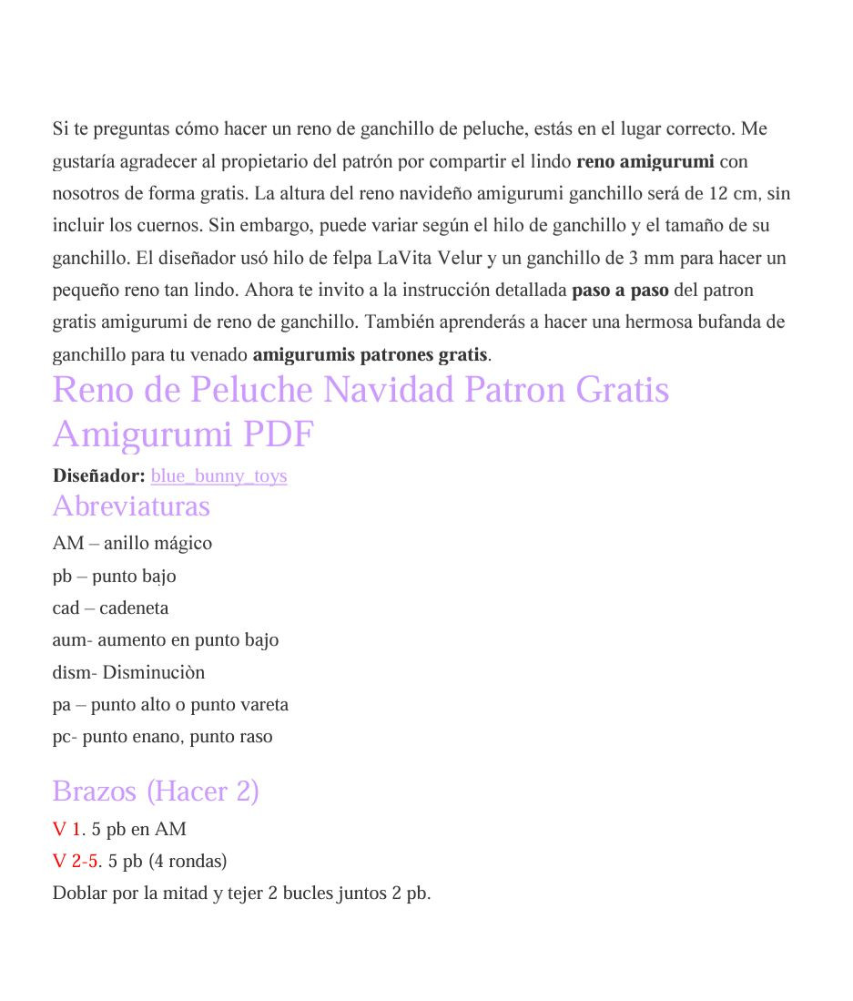 Reno de Peluche Navidad Patron Gratis Amigurumi PDF