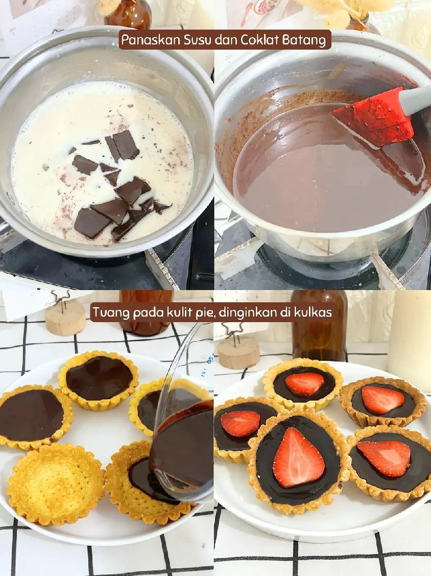 Resep Pie Cokelat Lumer Crispy Diluar với nhân socola chảy và dâu tây tươi