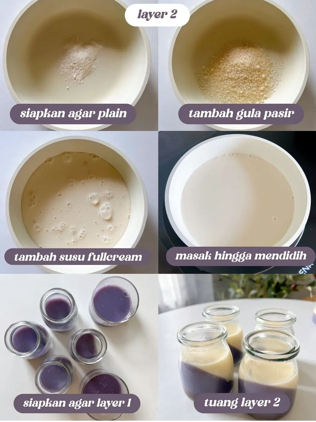 Resep Pudding Taro Roka Simpel: Camo 5 Bahan, Layer Ungu dan Putih với Topping Roka Balls