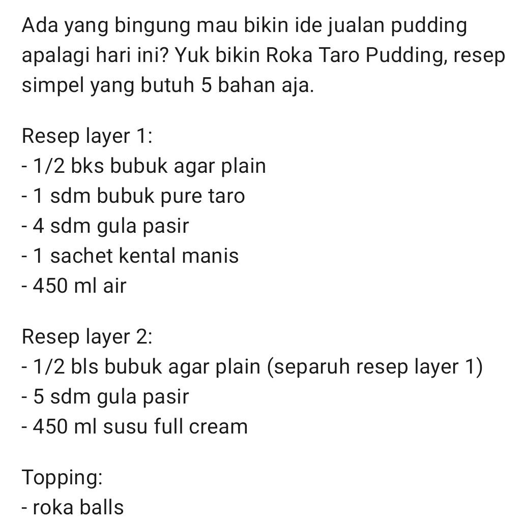 Resep Pudding Taro Roka Simpel: Camo 5 Bahan, Layer Ungu dan Putih với Topping Roka Balls