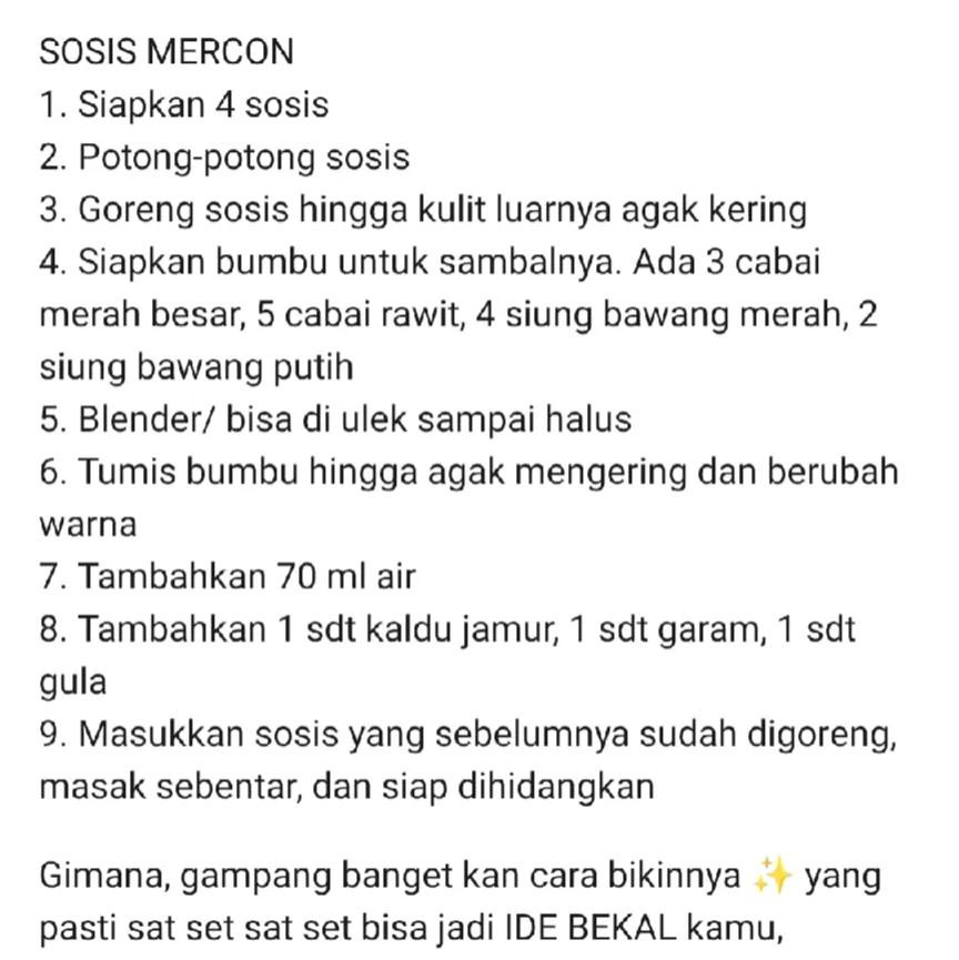 Resep Sosis Mercon: Ide Bekal Enak, Pedas dan Gampang Buatkan