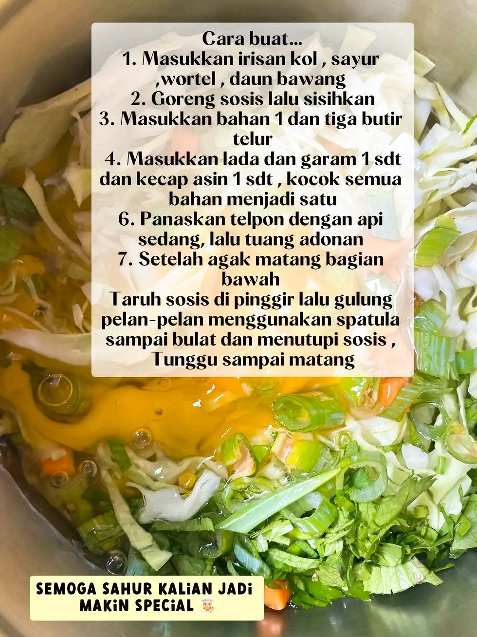 Resep Telur Gulung Simple: Món trứng cuộn rau củ và xúc xích ngon cho bữa ăn sáng Ramadan