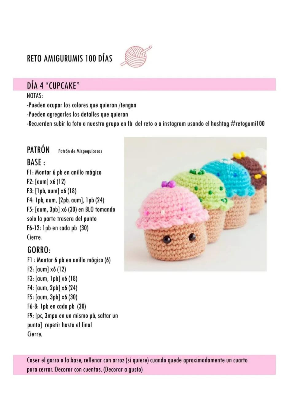 Reto Amigurumis 100 Días: Patrones de Cono de Helado, Trébol en Macetero, Abejita, Cupcake y Ballenita