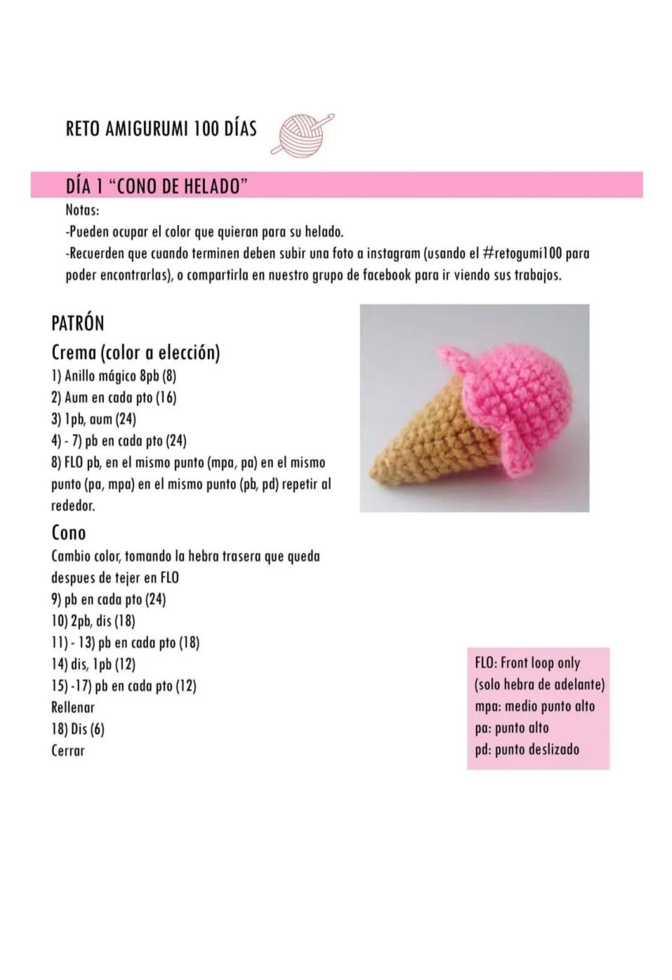 Reto Amigurumis 100 Días: Patrones de Cono de Helado, Trébol en Macetero, Abejita, Cupcake y Ballenita