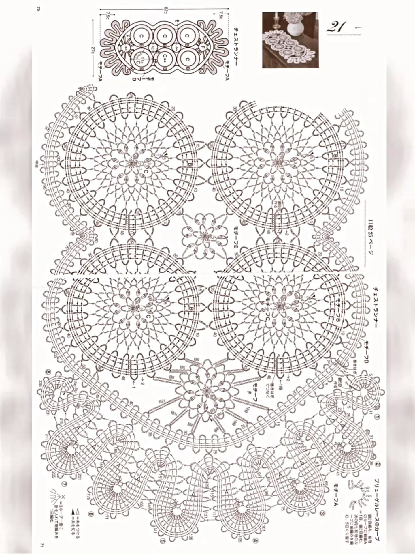 Rococo Style Chest Runner - White Lace Crochet Table Runner Chart Pattern