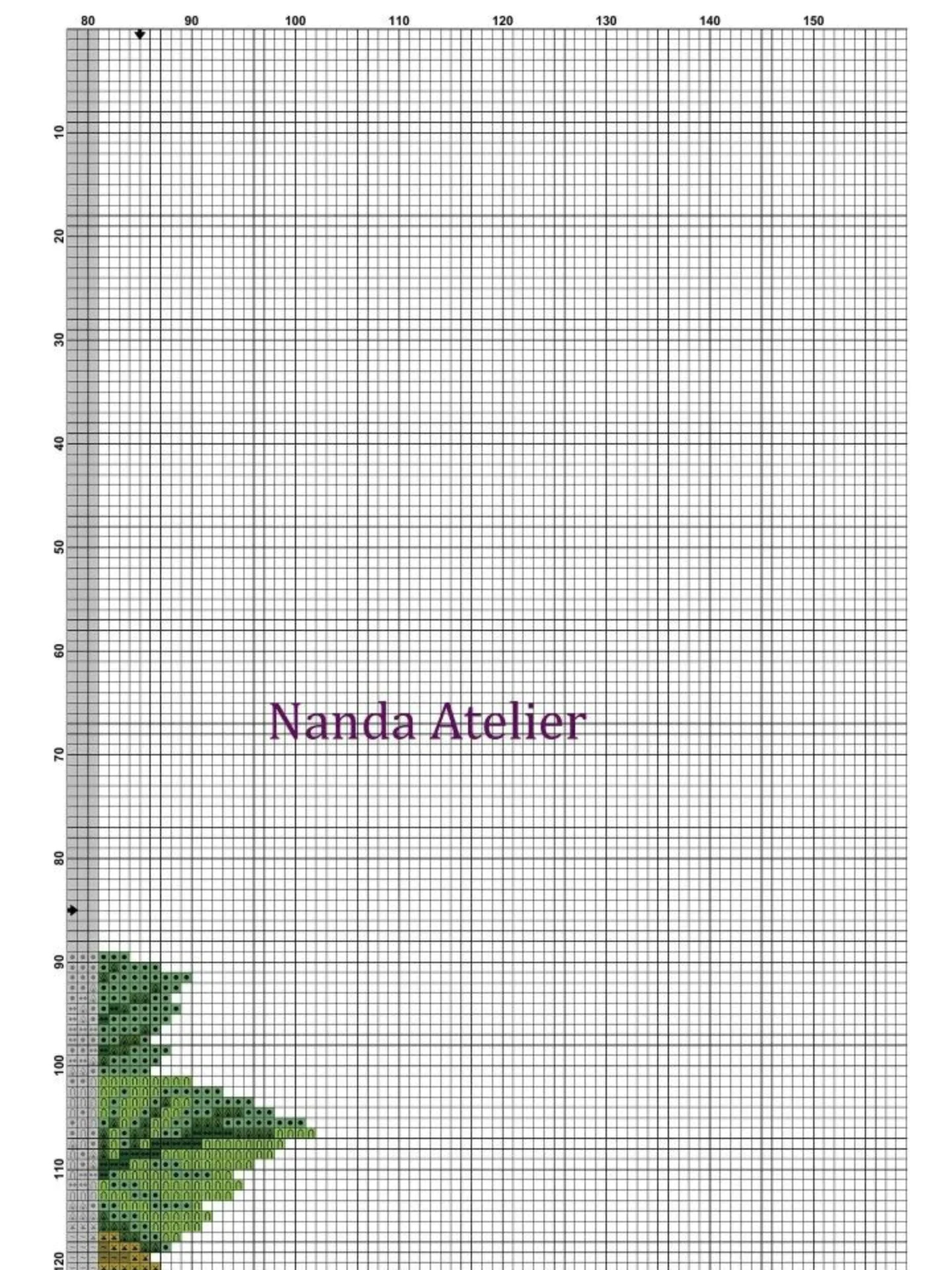 Rosa Beringela Cross Stitch Pattern by Nanda Atelier - Detailed Floral Design with Color Chart and Grid Instructions