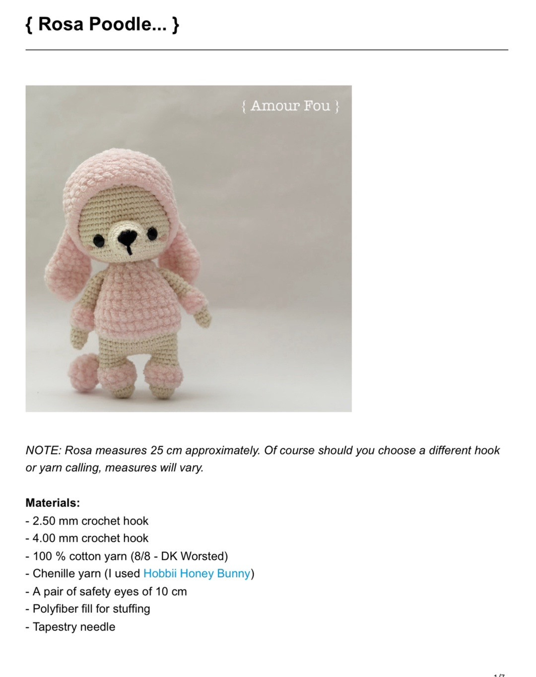 Rosa Poodle Amigurumi Crochet Pattern - Pink Chenille Dog Doll