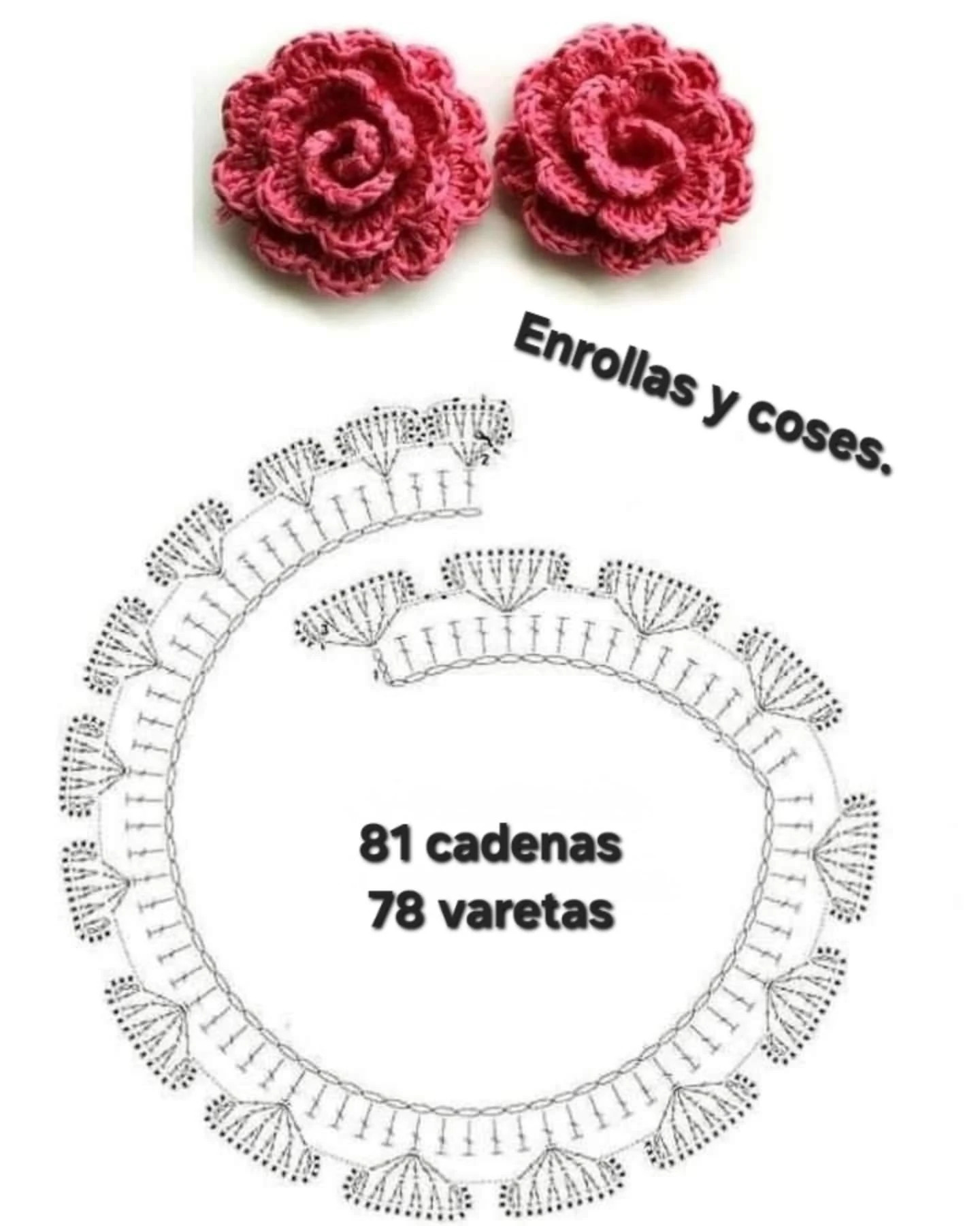 Rosas crochet tendencia: collar, diadema y adorno para jeans con chart