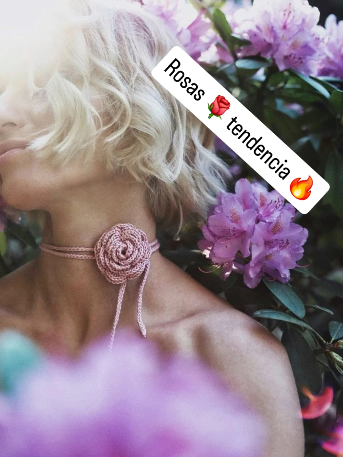 Rosas crochet tendencia: collar, diadema y adorno para jeans con chart