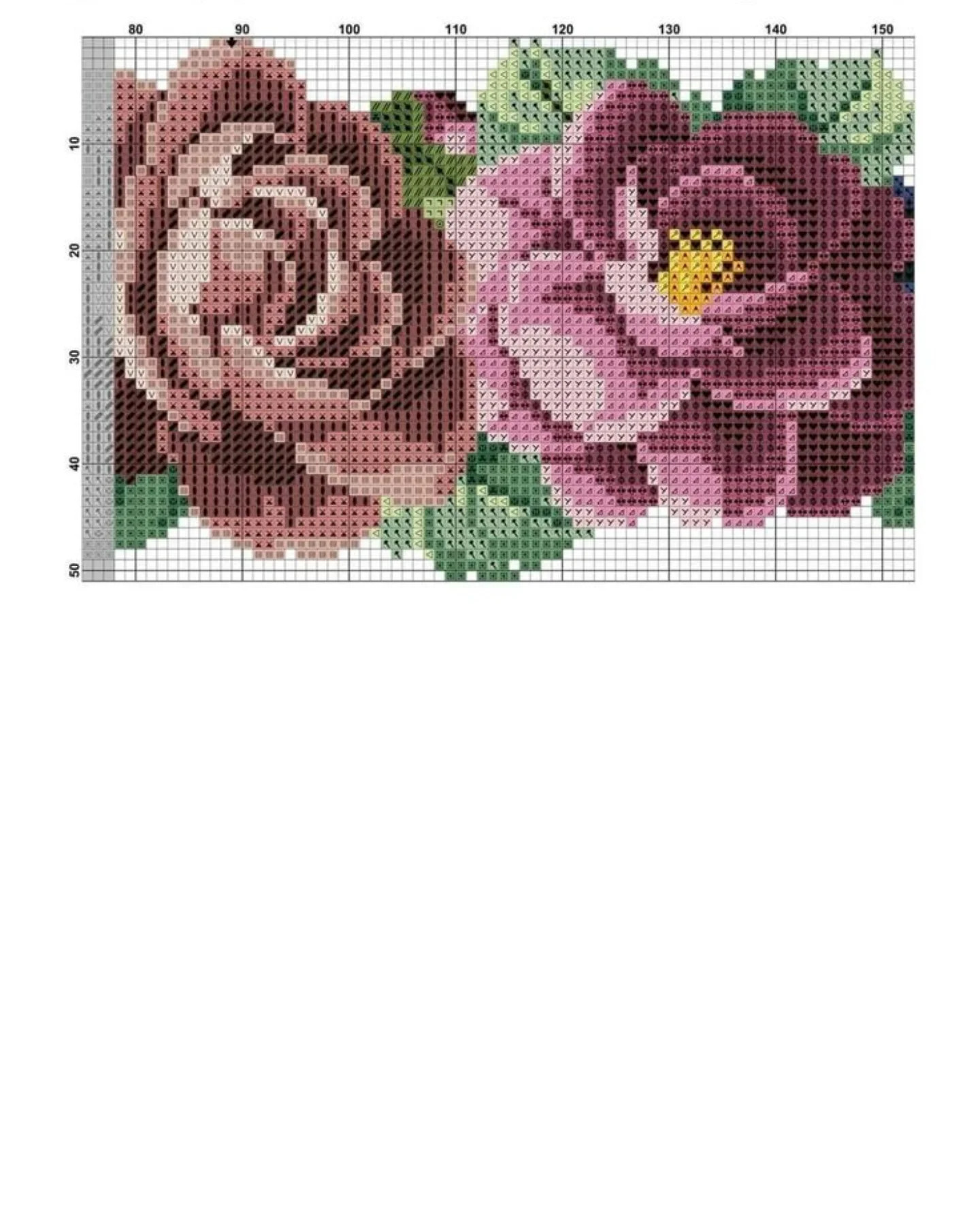 Rosas Piony Cross Stitch Pattern Chart by Andry Bordados - Floral Bouquet with Pink and Blue Flowers