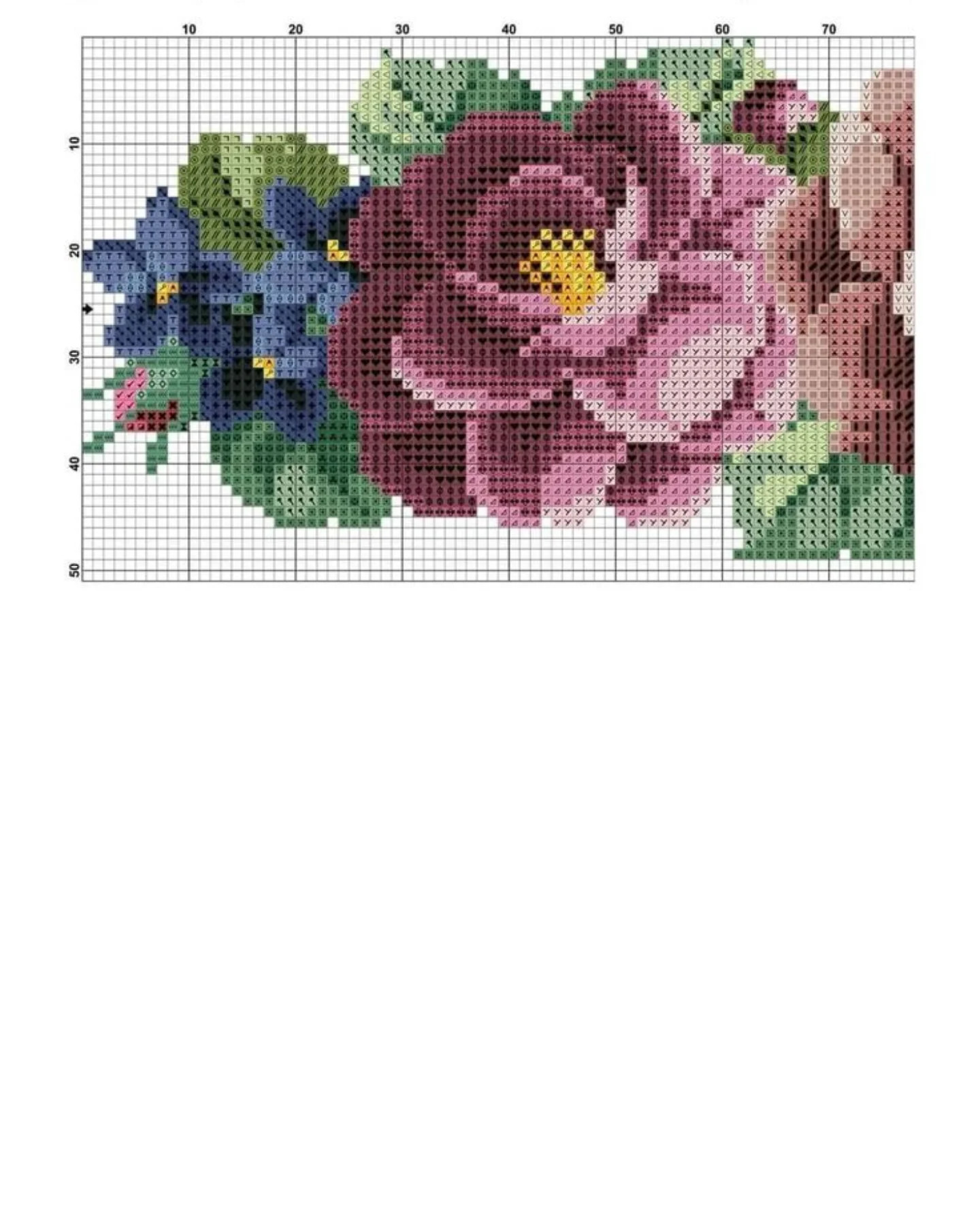 Rosas Piony Cross Stitch Pattern Chart by Andry Bordados - Floral Bouquet with Pink and Blue Flowers