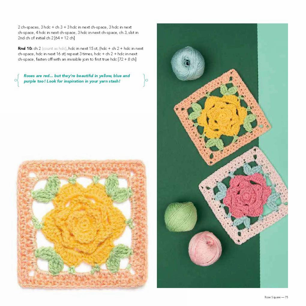 Rose Square Crochet Pattern Chart with Instructions