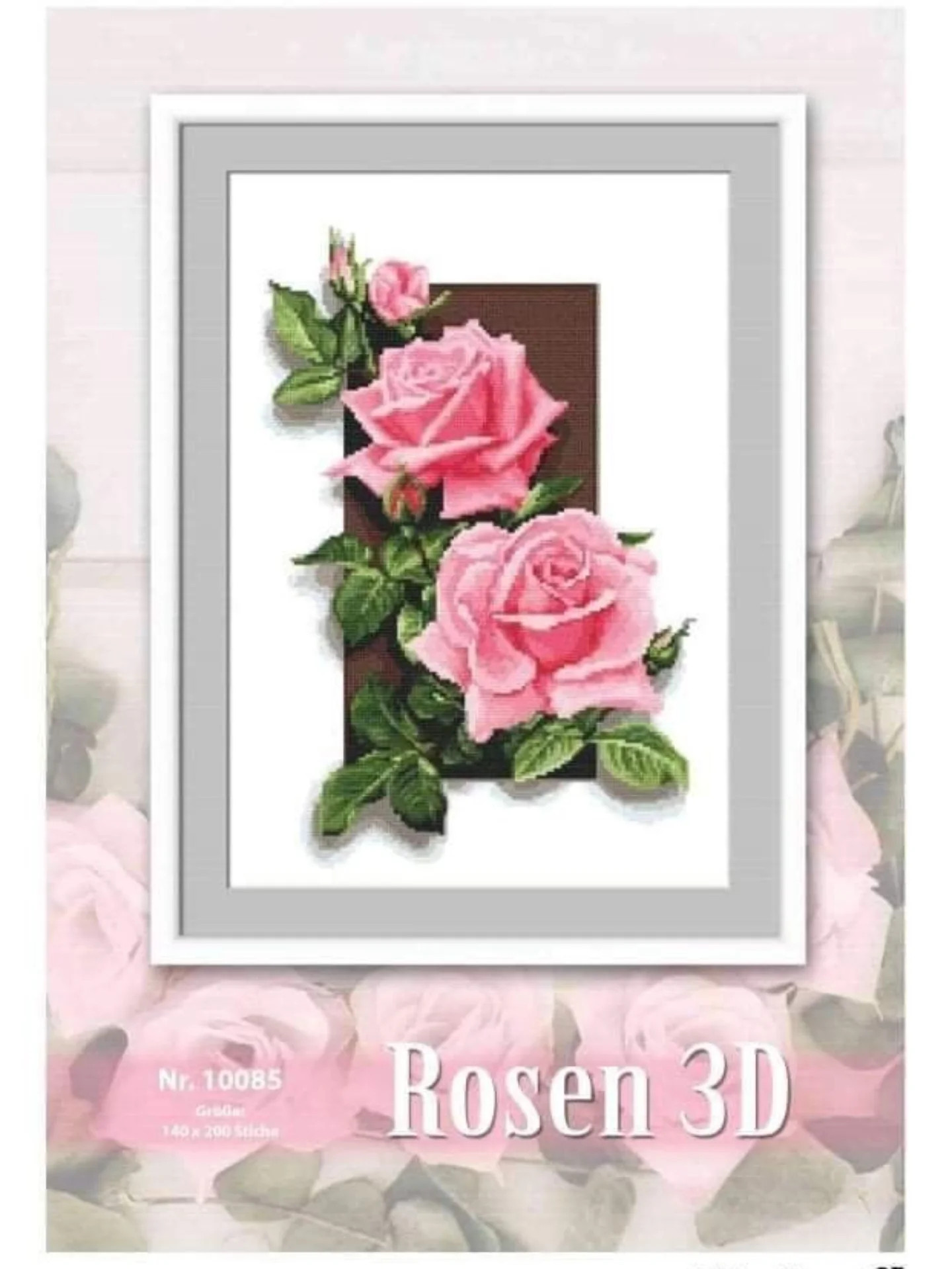 Rosen 3D: Beautiful Pink Roses Cross Stitch Chart Pattern Nr. 10085