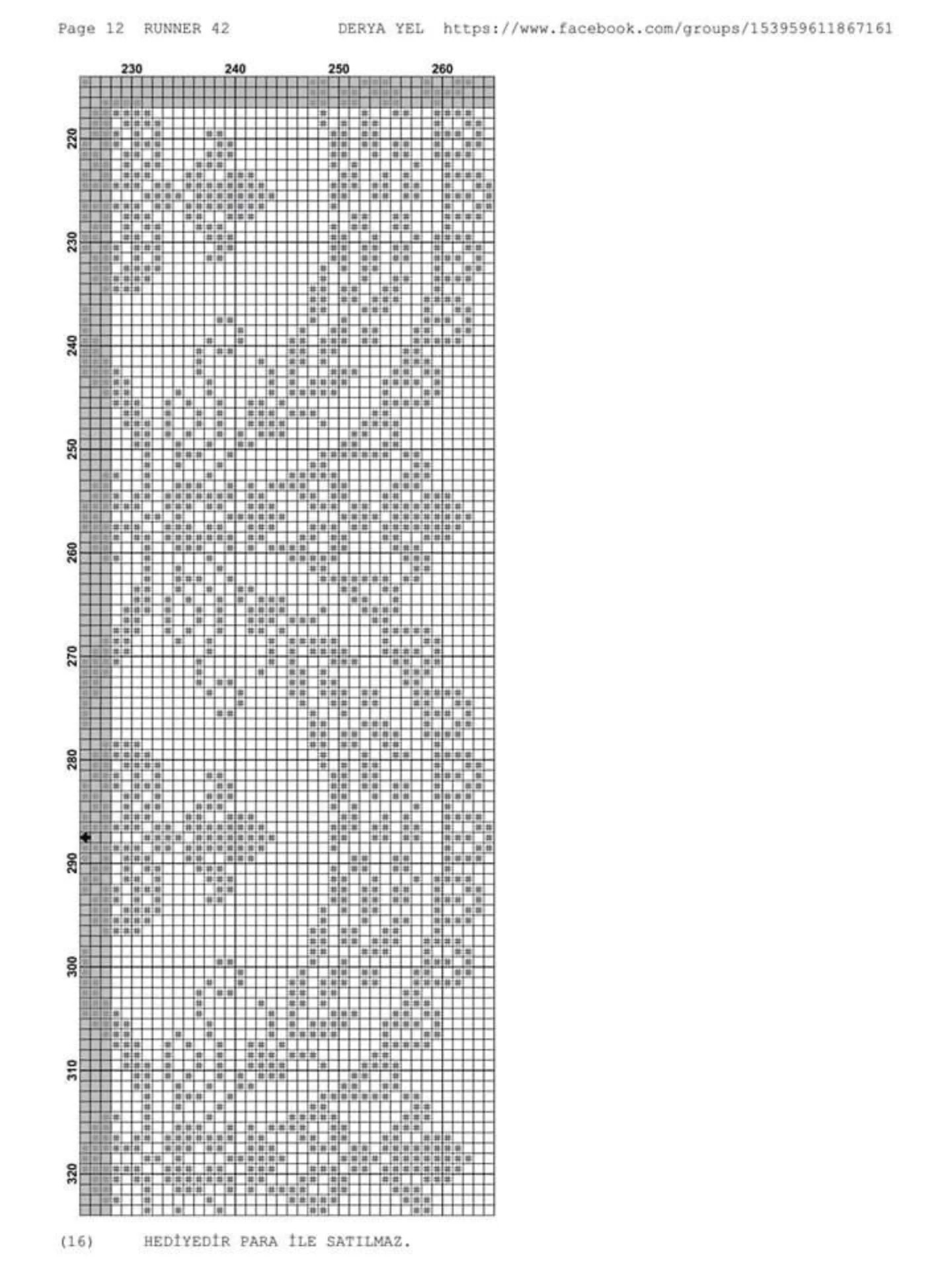 Runner 42: Cross-stitch pattern for table runner with red roses and white lace border by Derya Yel