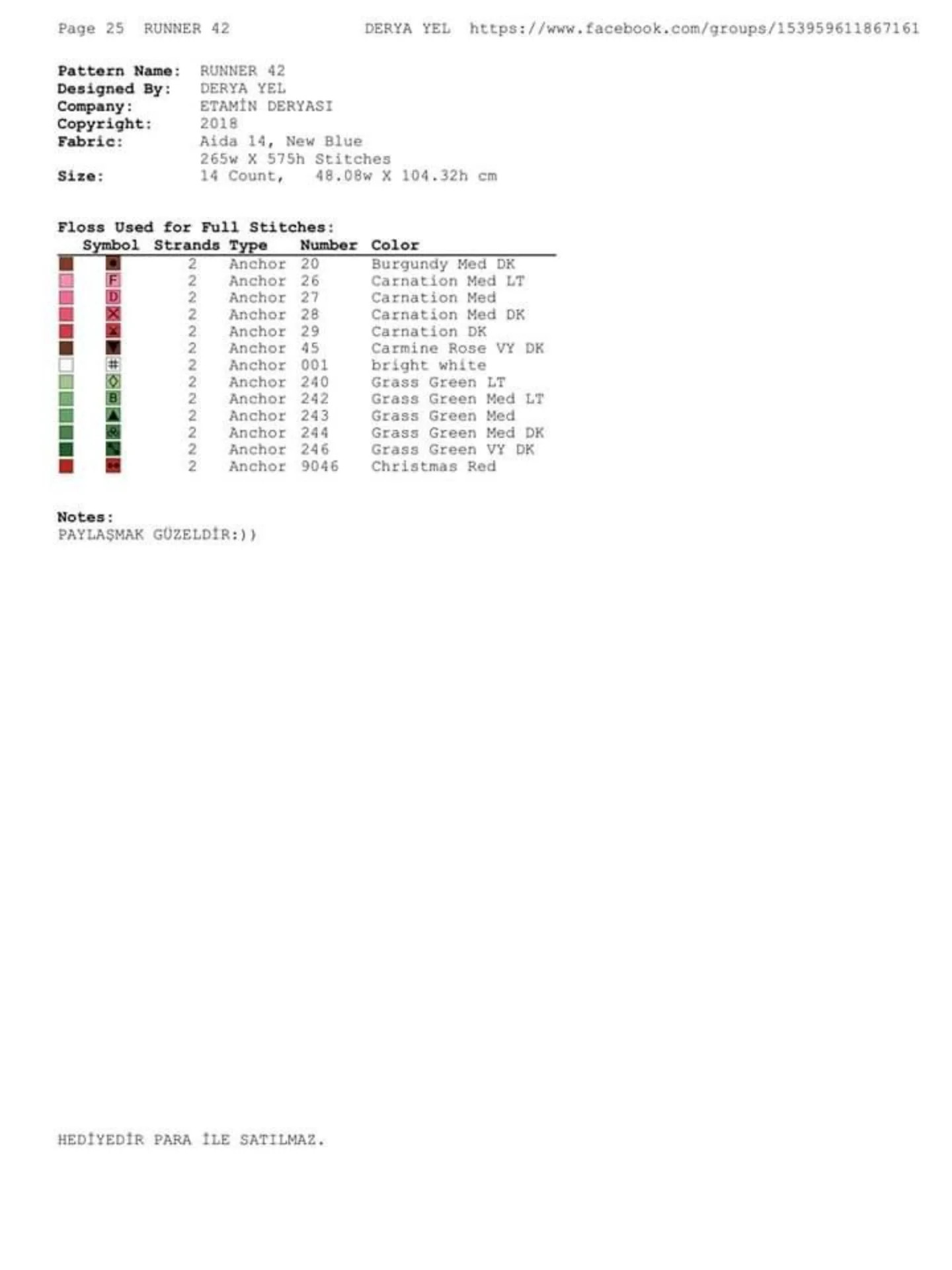 Runner 42: Cross-stitch pattern for table runner with red roses and white lace border by Derya Yel
