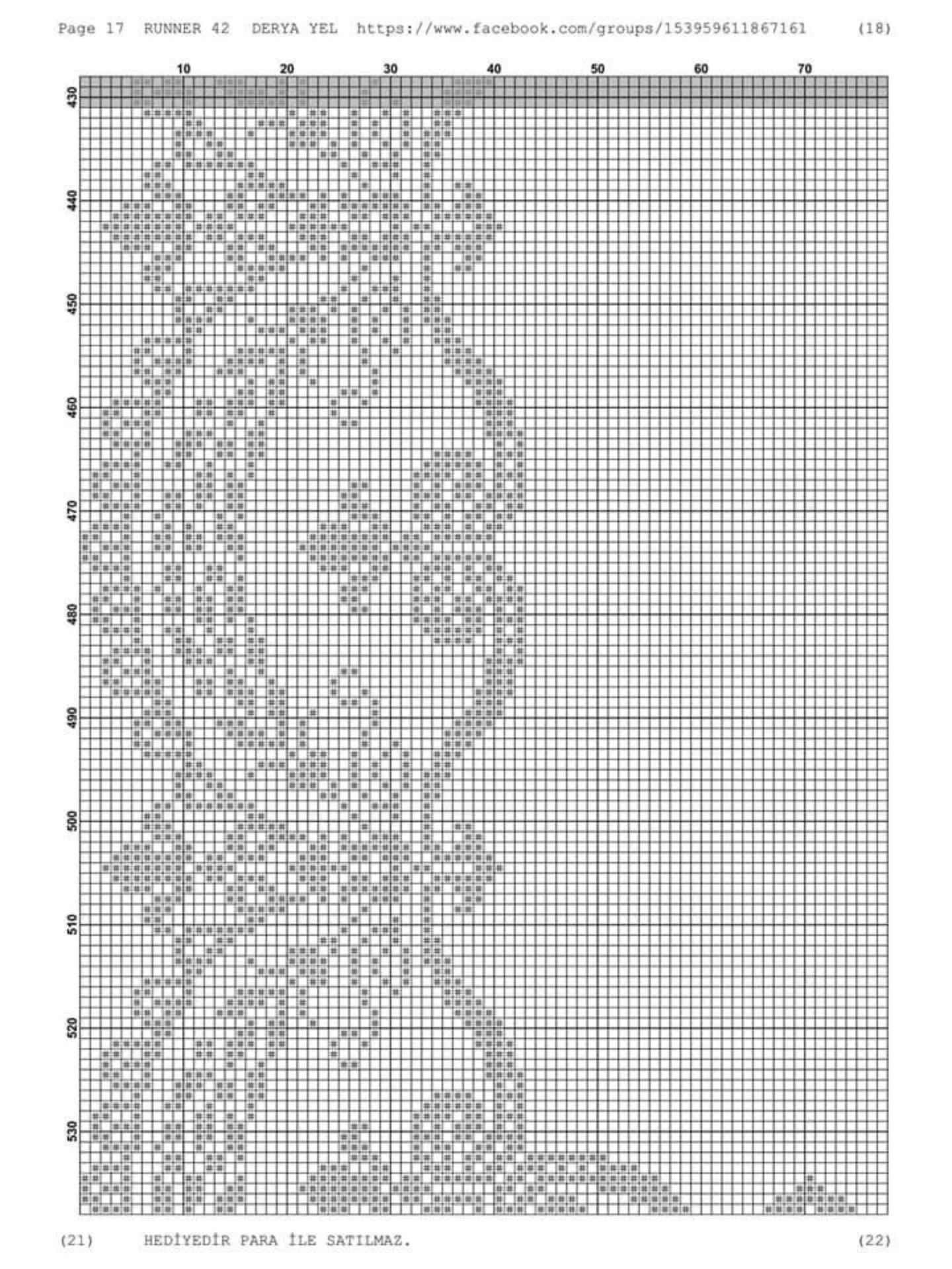 Runner 42: Cross-stitch pattern for table runner with red roses and white lace border by Derya Yel