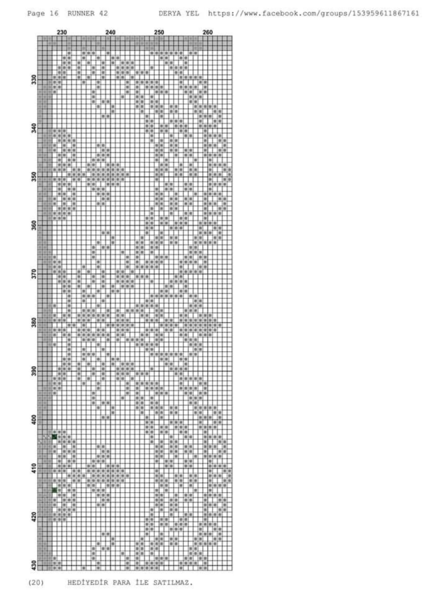 Runner 42: Cross-stitch pattern for table runner with red roses and white lace border by Derya Yel