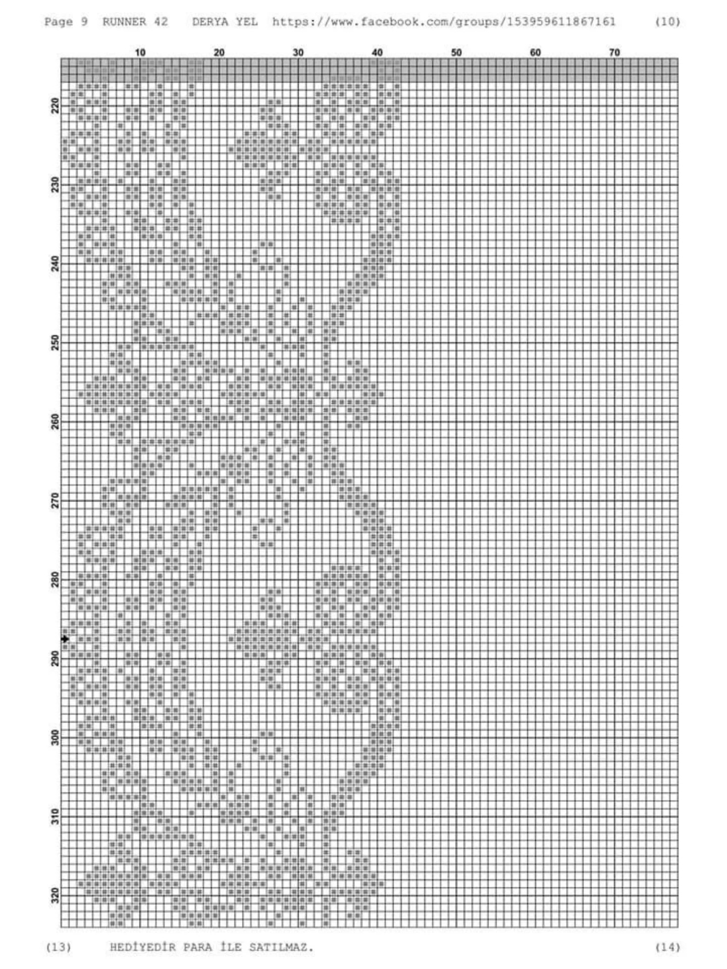 Runner 42: Cross-stitch pattern for table runner with red roses and white lace border by Derya Yel