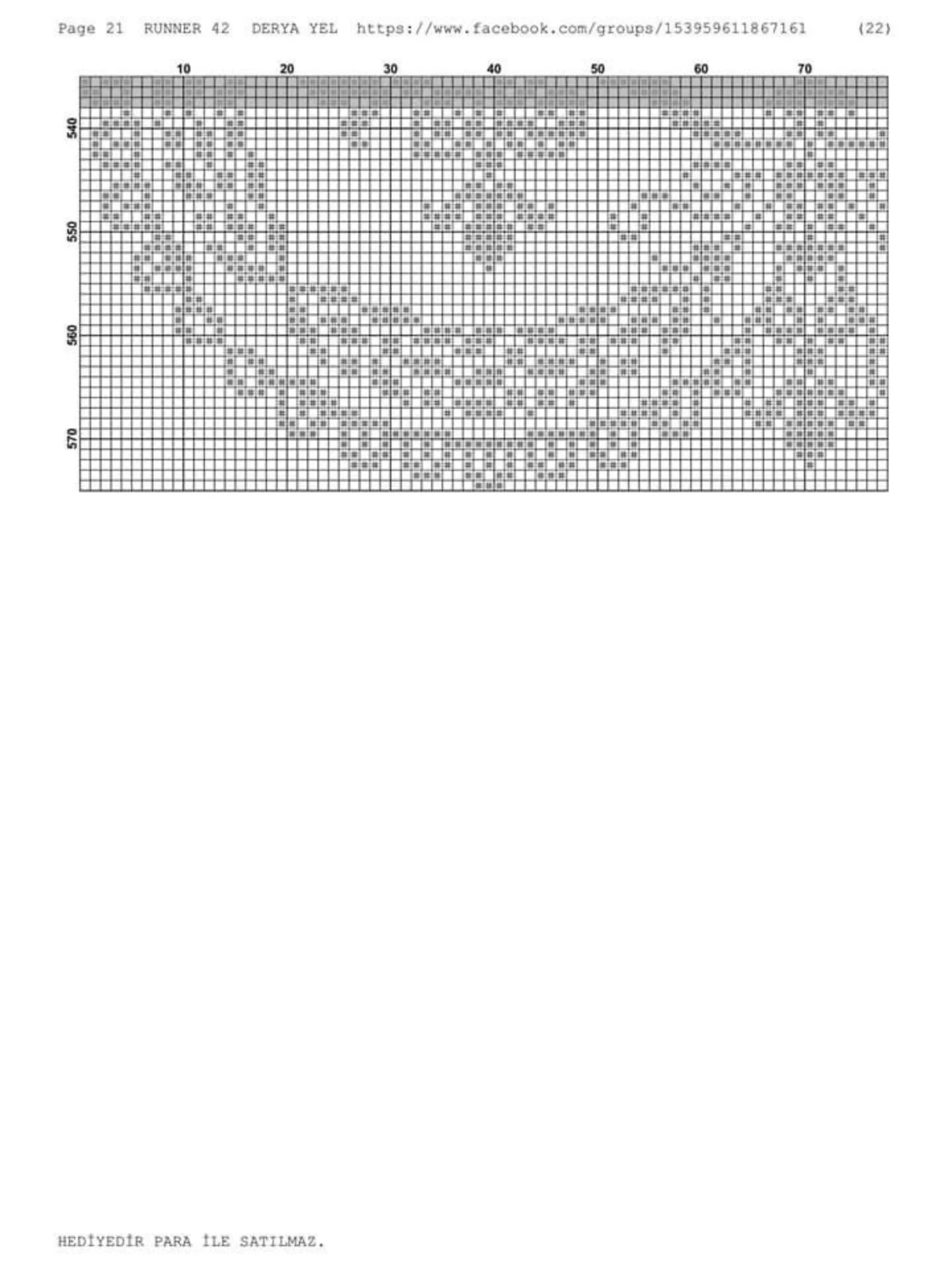 Runner 42: Cross-stitch pattern for table runner with red roses and white lace border by Derya Yel