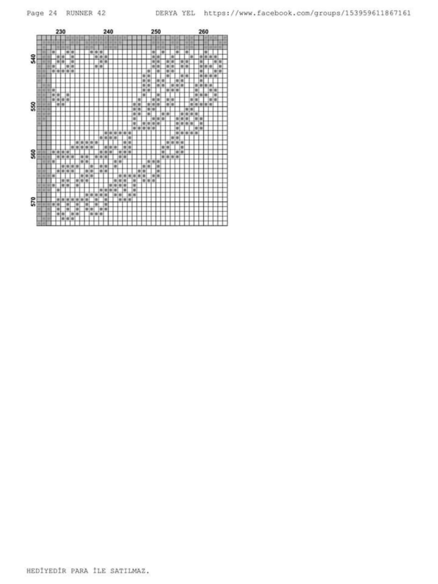 Runner 42: Cross-stitch pattern for table runner with red roses and white lace border by Derya Yel