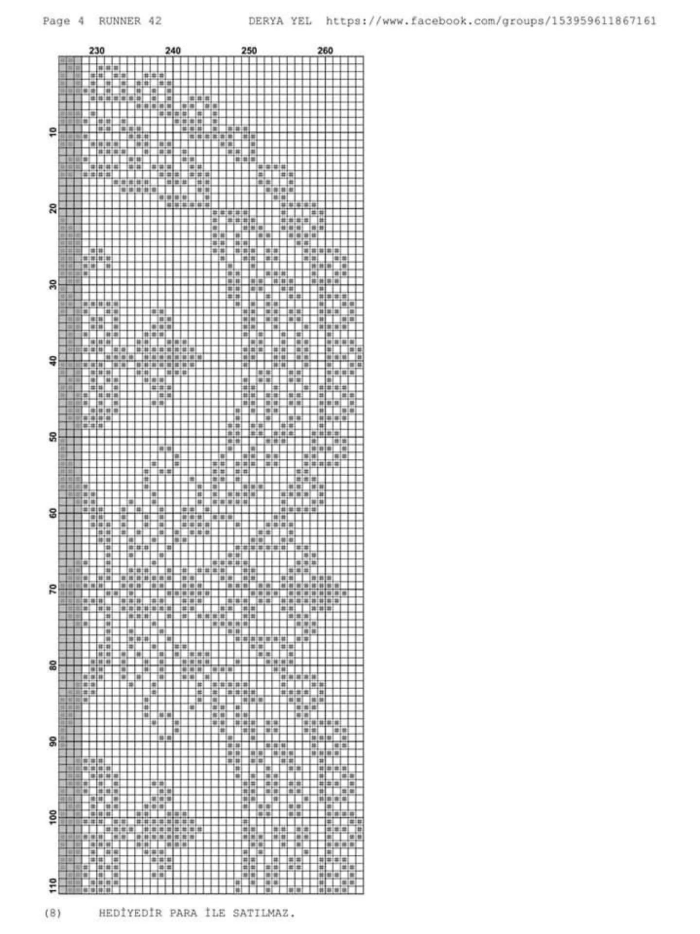 Runner 42: Cross-stitch pattern for table runner with red roses and white lace border by Derya Yel