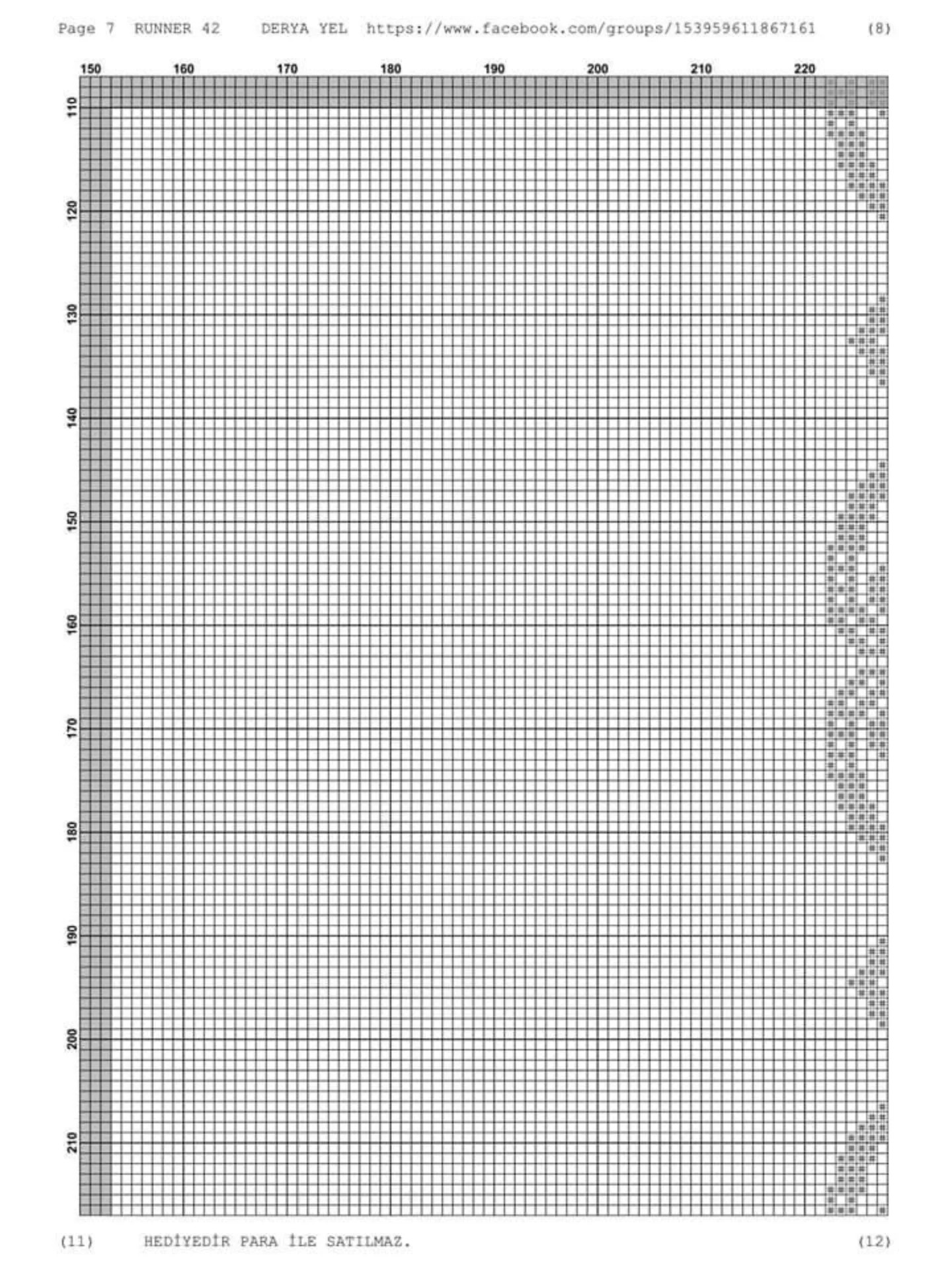 Runner 42: Cross-stitch pattern for table runner with red roses and white lace border by Derya Yel