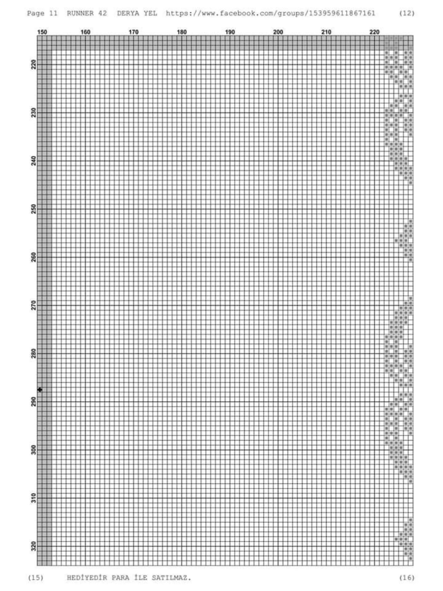 Runner 42: Cross-stitch pattern for table runner with red roses and white lace border by Derya Yel