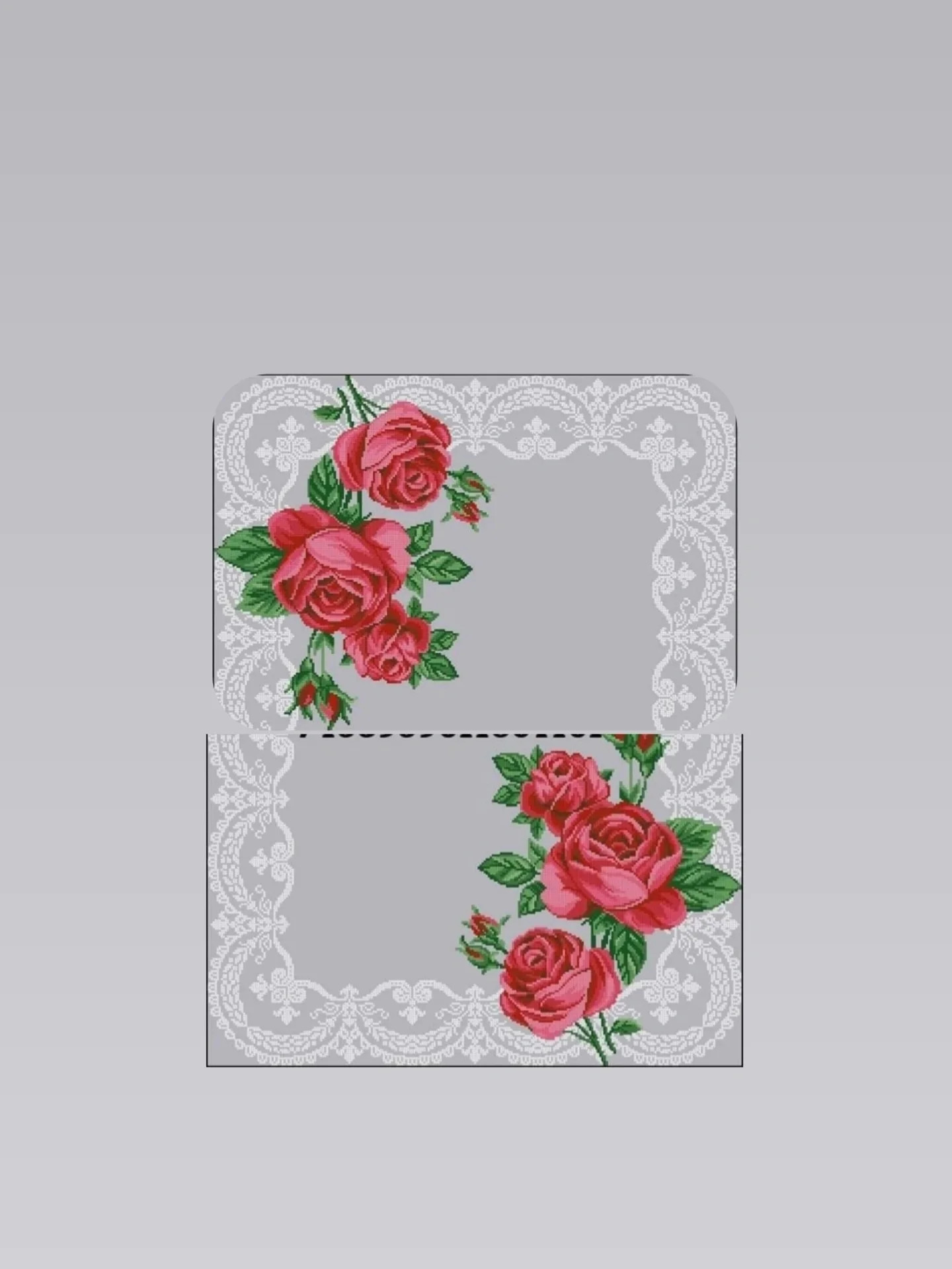 Runner 42: Cross-stitch pattern for table runner with red roses and white lace border by Derya Yel