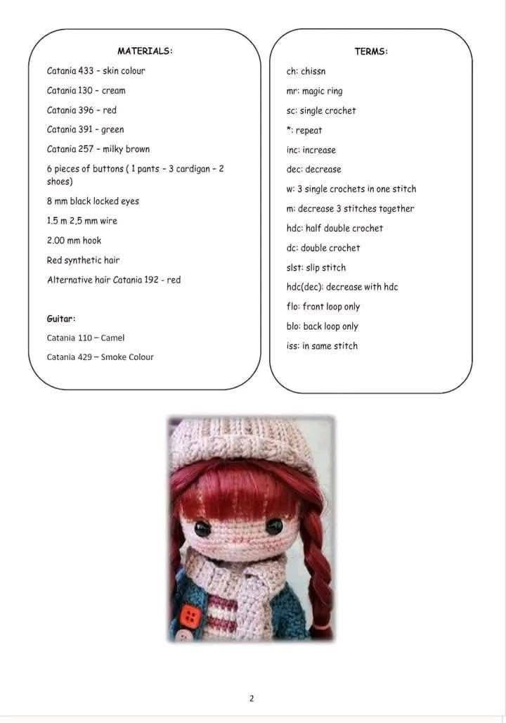 Sahra Doll Crochet Pattern with Guitar and Outfit