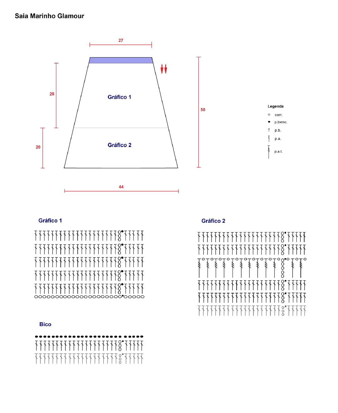 Saia Marinho Glamour: Chart hướng dẫn móc váy bút chì màu xanh navy