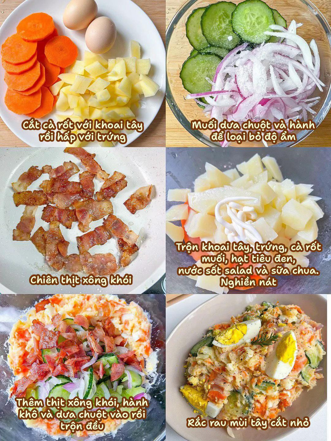 Salad khoai tây trứng thịt xông khói giảm cân