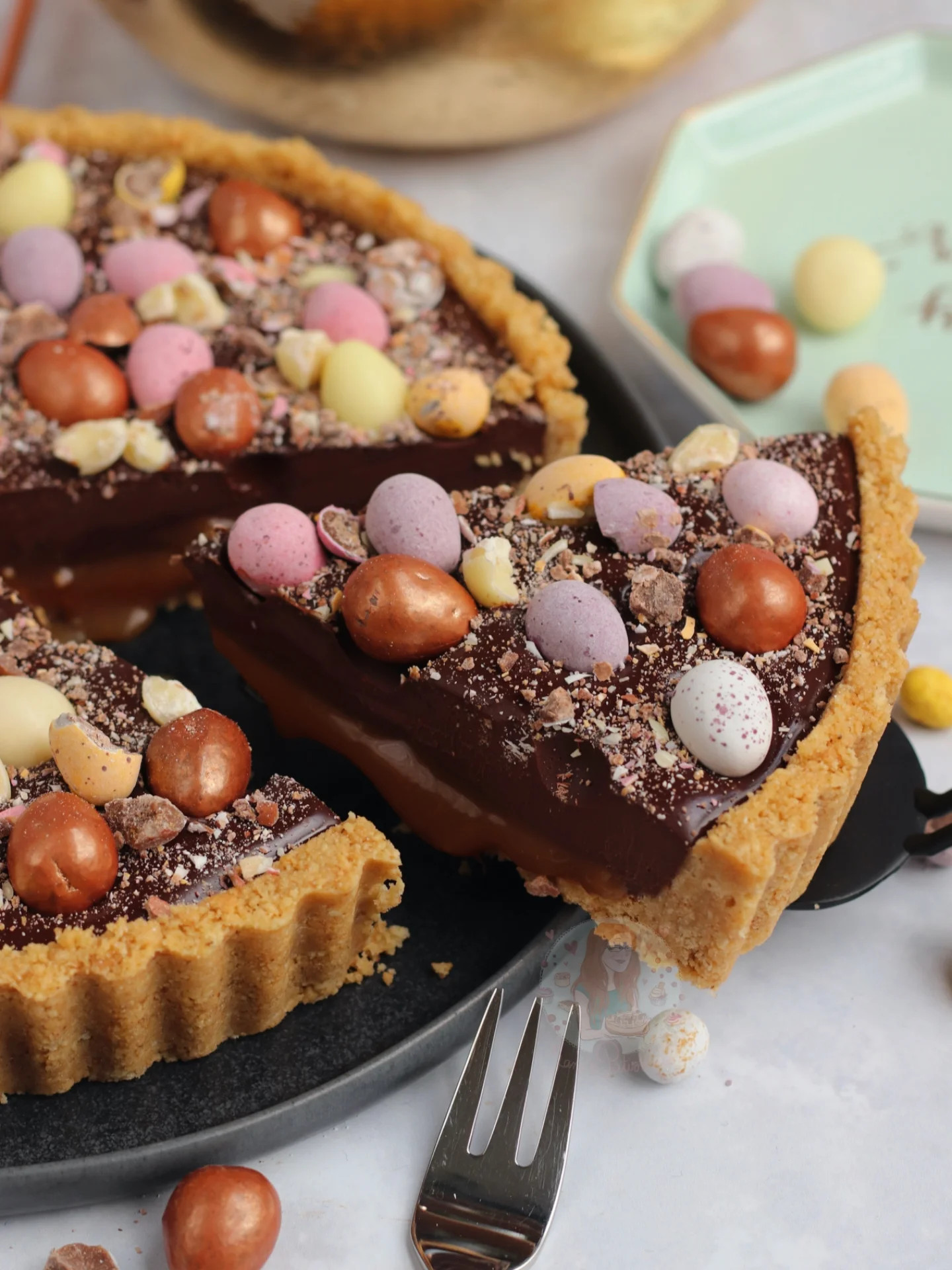 Salted Caramel Easter Tart with Chocolate Ganache and Mini Eggs