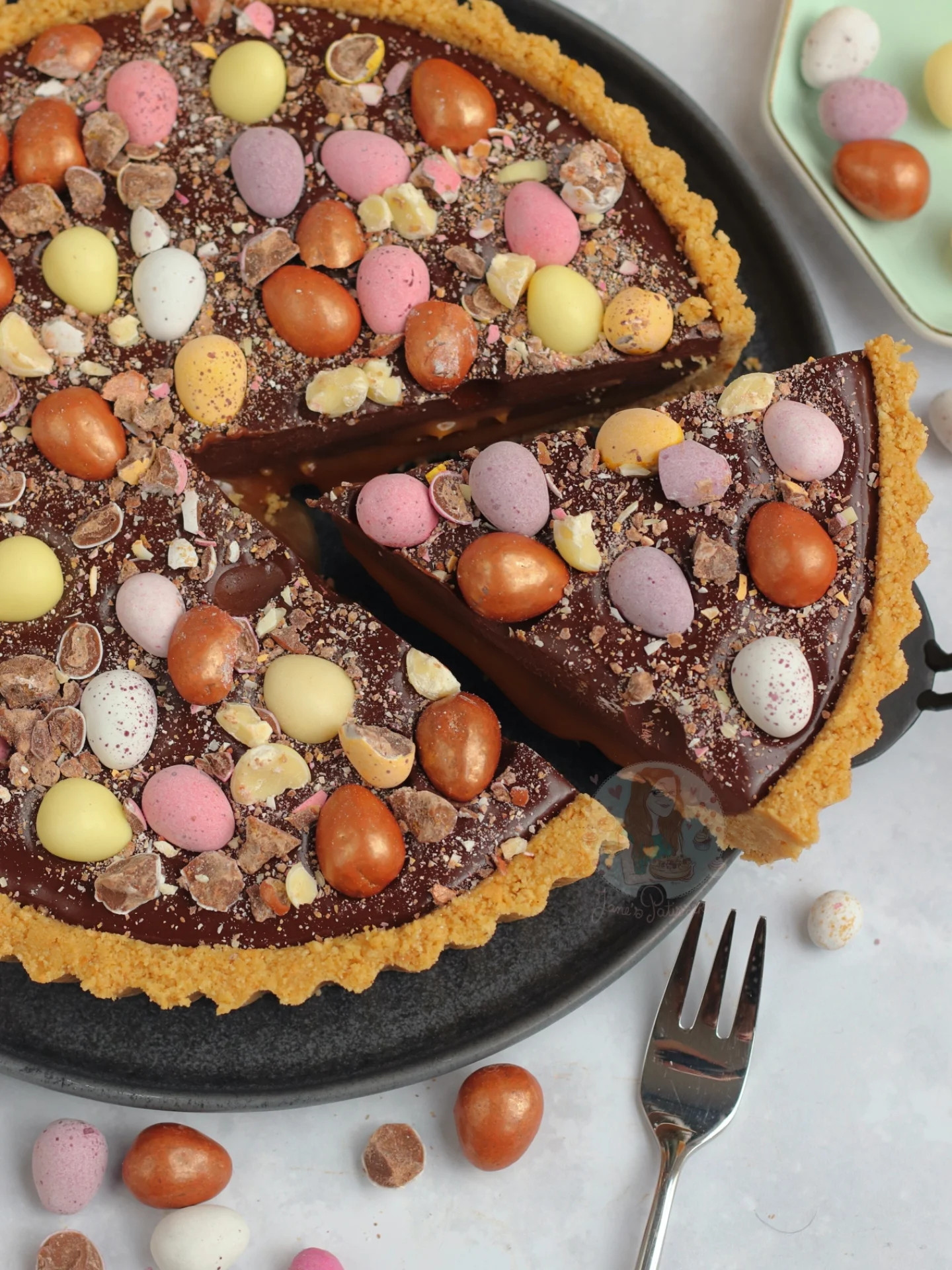 Salted Caramel Easter Tart with Chocolate Ganache and Mini Eggs