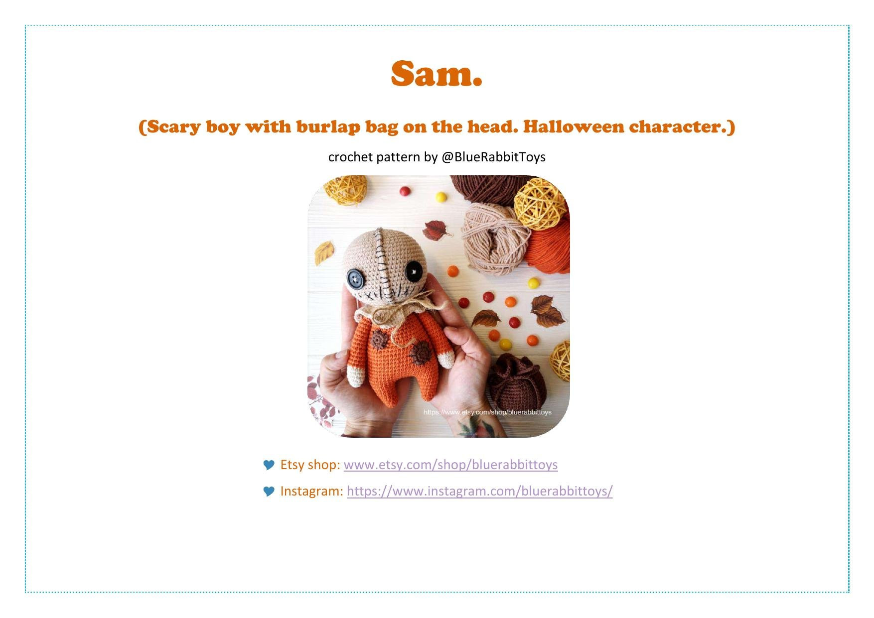 Sam Halloween Crochet Pattern: Scary Boy with Burlap Bag Head Amigurumi Tutorial
