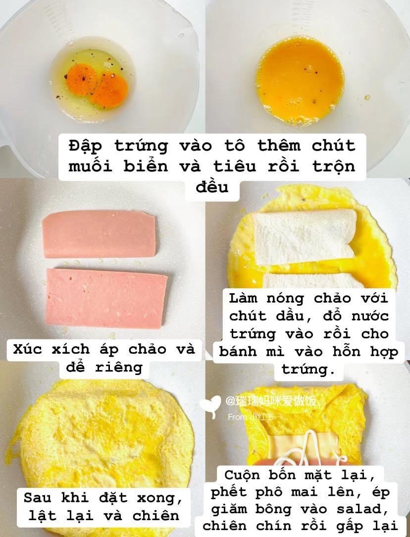 Sandwich trứng cuộn xúc xích phô mai sốt mayonnaise
