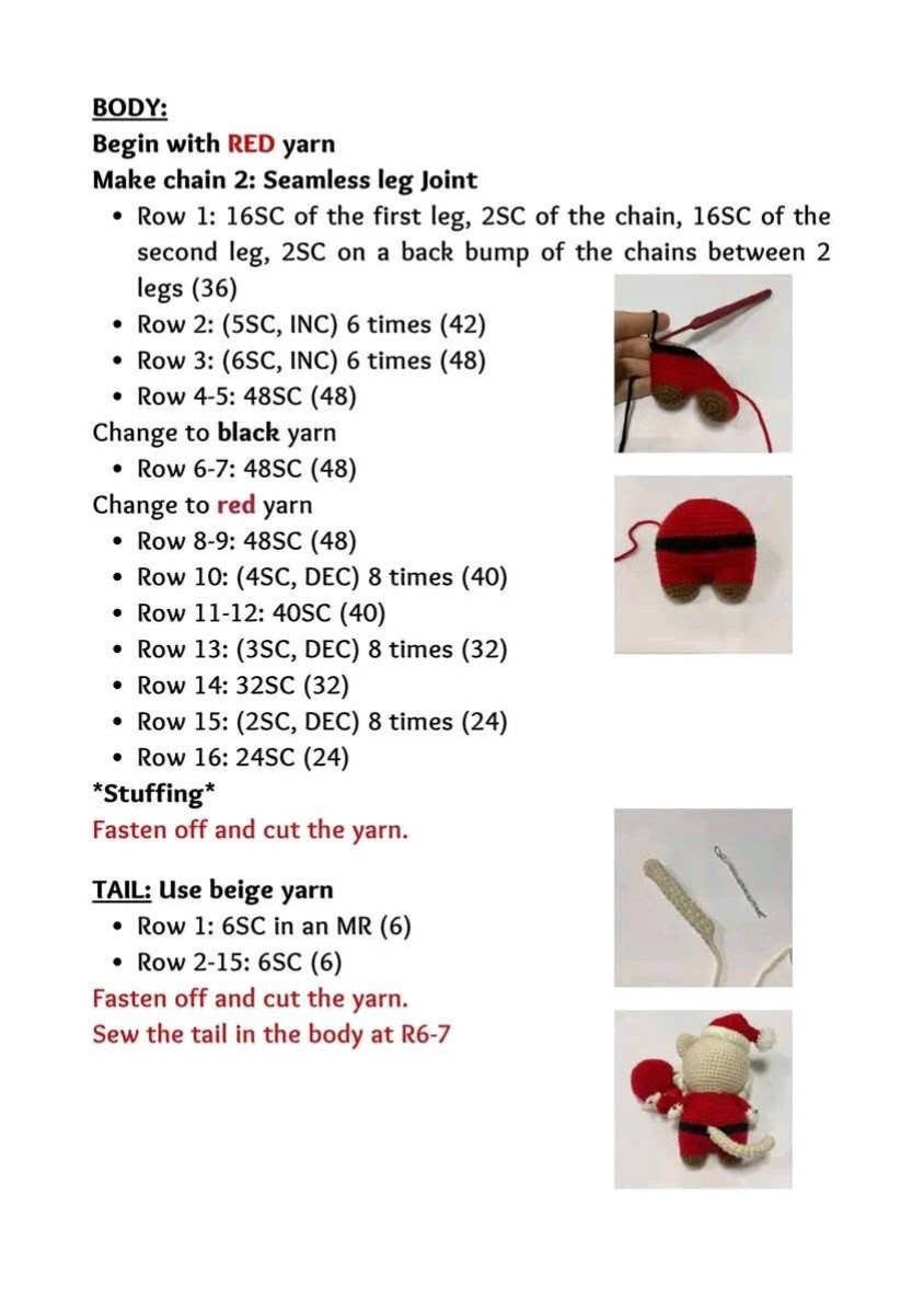 Santa Christmas Cat Amigurumi Crochet Pattern