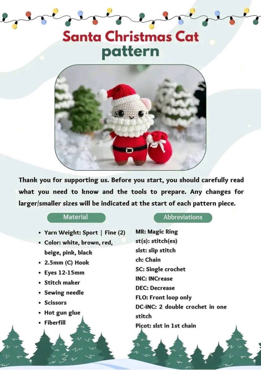 Santa Christmas Cat Amigurumi Crochet Pattern