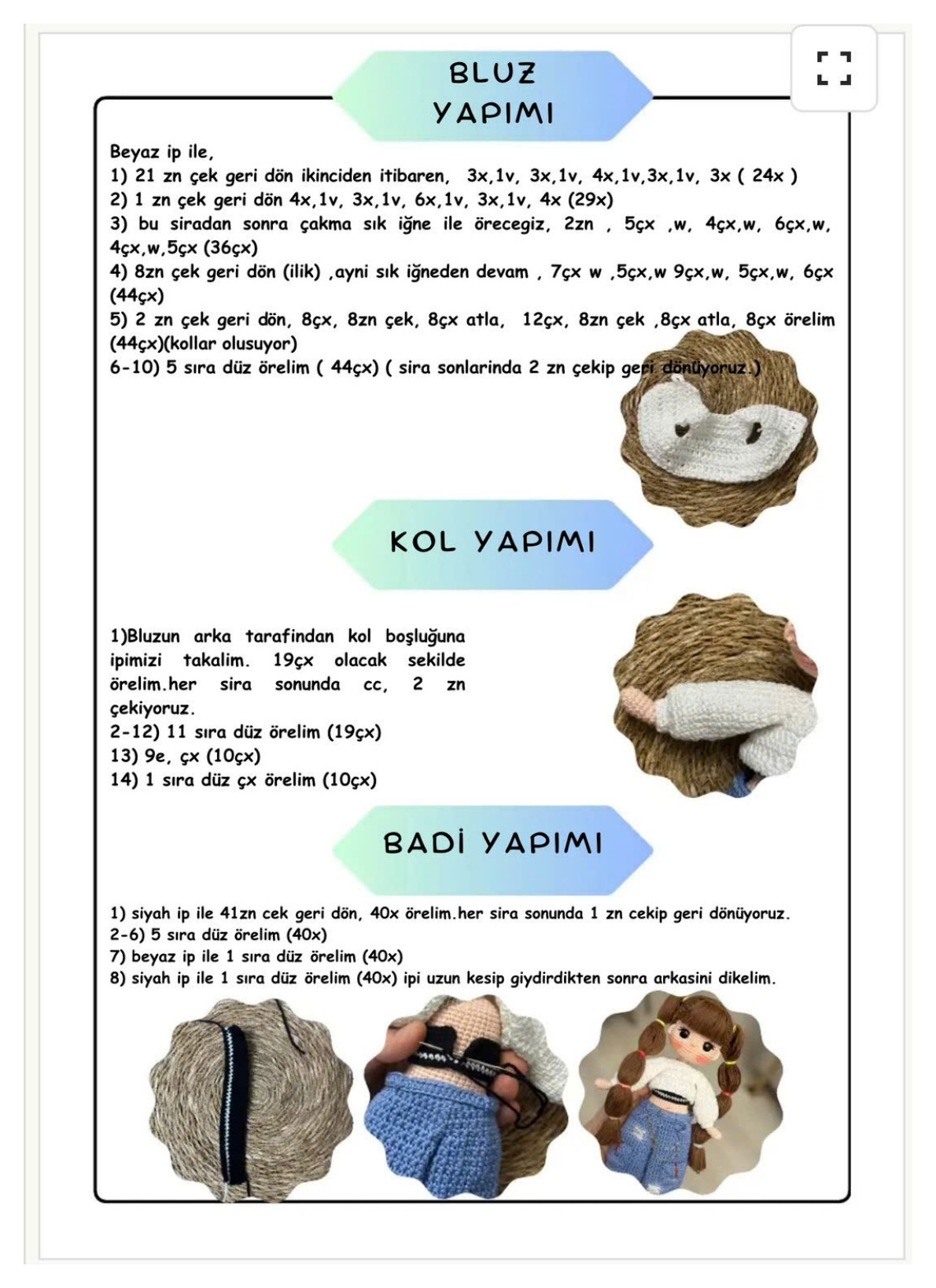 Sasha Doll Tarifi - Amigurumi Bebek Örgü Şeması