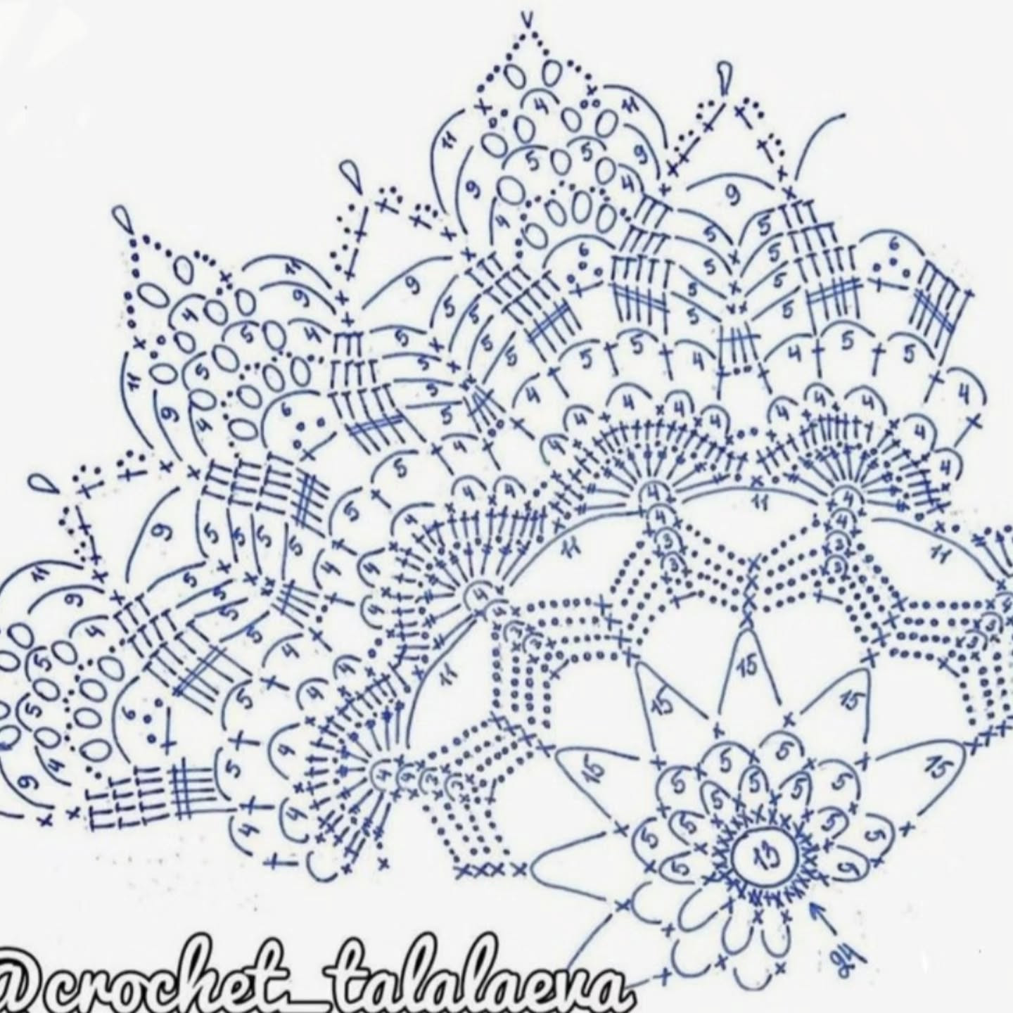 Сборник схем вязания крючком для создания узорных салфеток и мандал