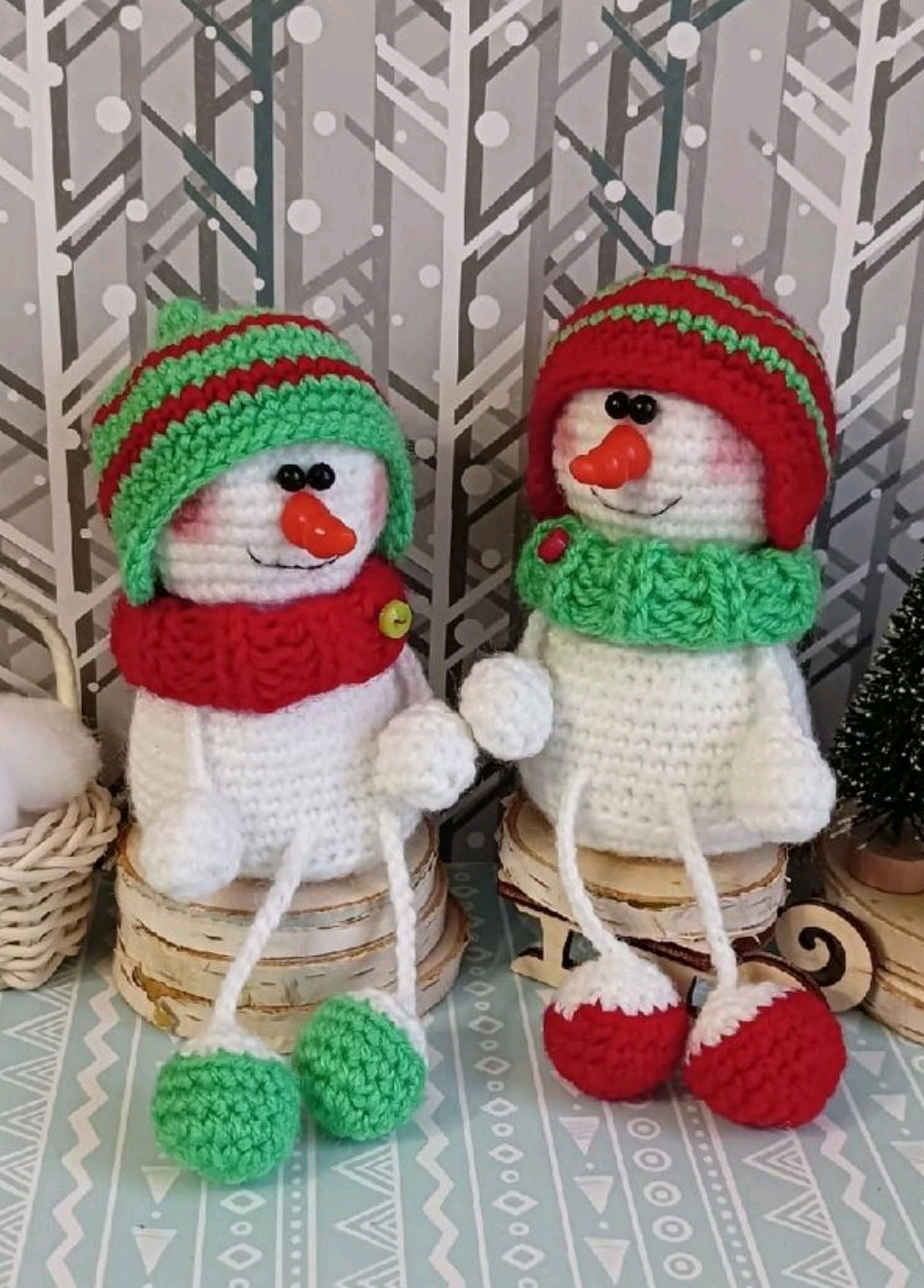 Schematic hướng dẫn móc len búp bê người tuyết Noel